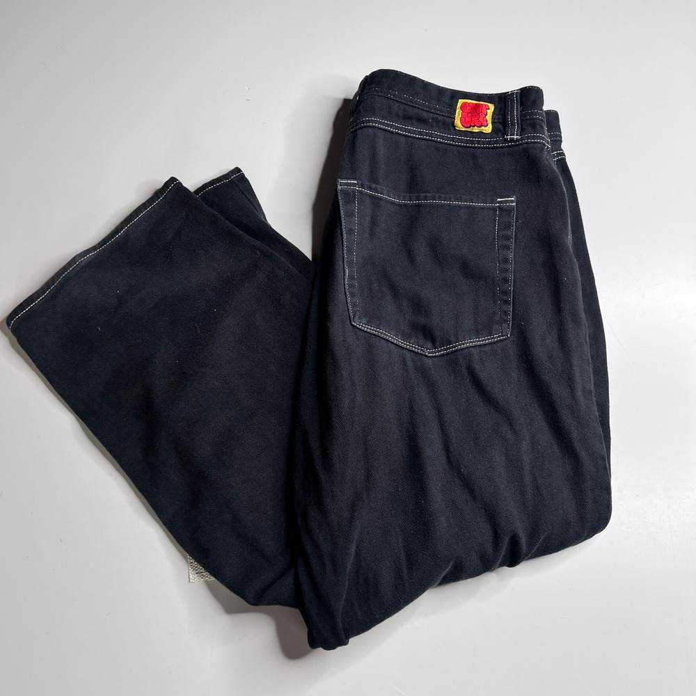 Empyre Loose Fit Skate Jeans Black White Contrast Stitch Graffiti Logo Mens 36